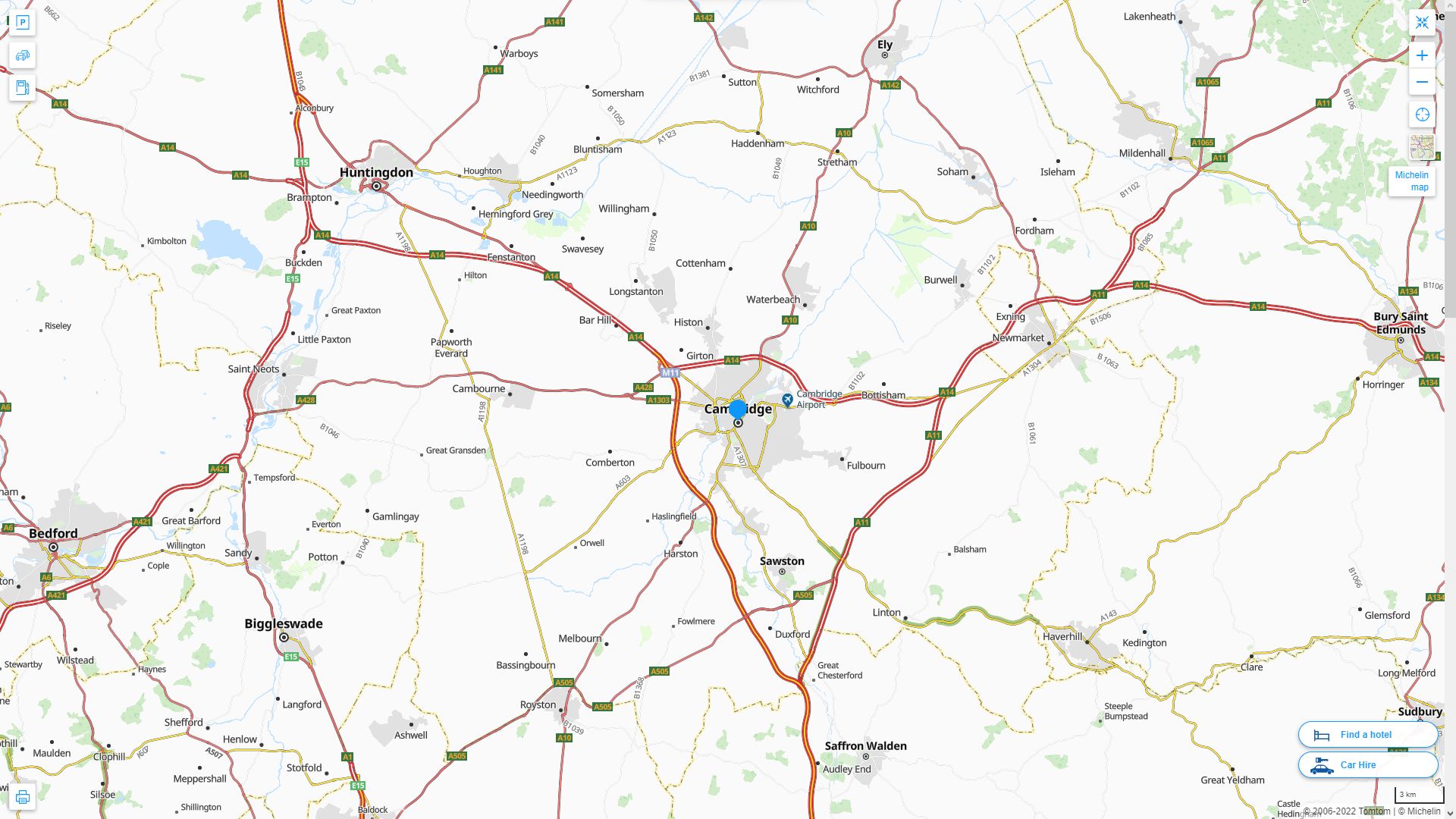 Cambridge Royaume Uni Autoroute et carte routiere